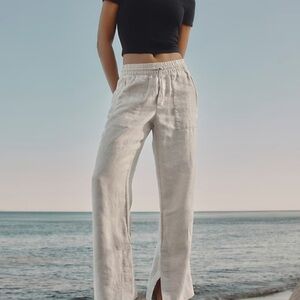 Athleta Retreat Linen High Rise Wide Leg Pants Undyed sz Small 100% linen
